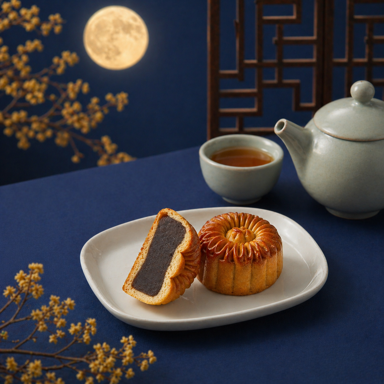 烏豆沙月餅與茶席情境